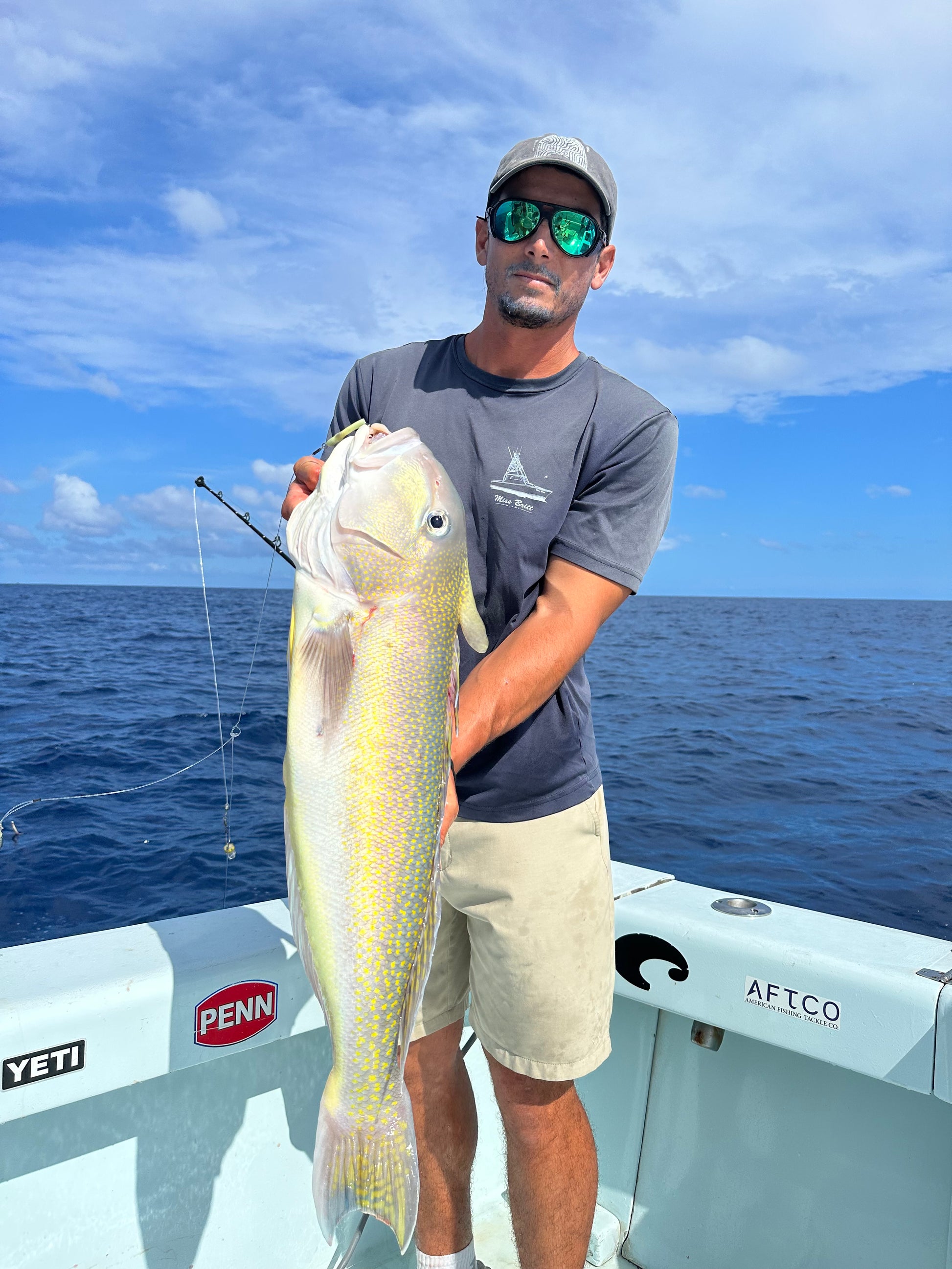 Golden tile fish caught deep dropping off Miami using the hand tied deep drop rig. R&R Tackle.