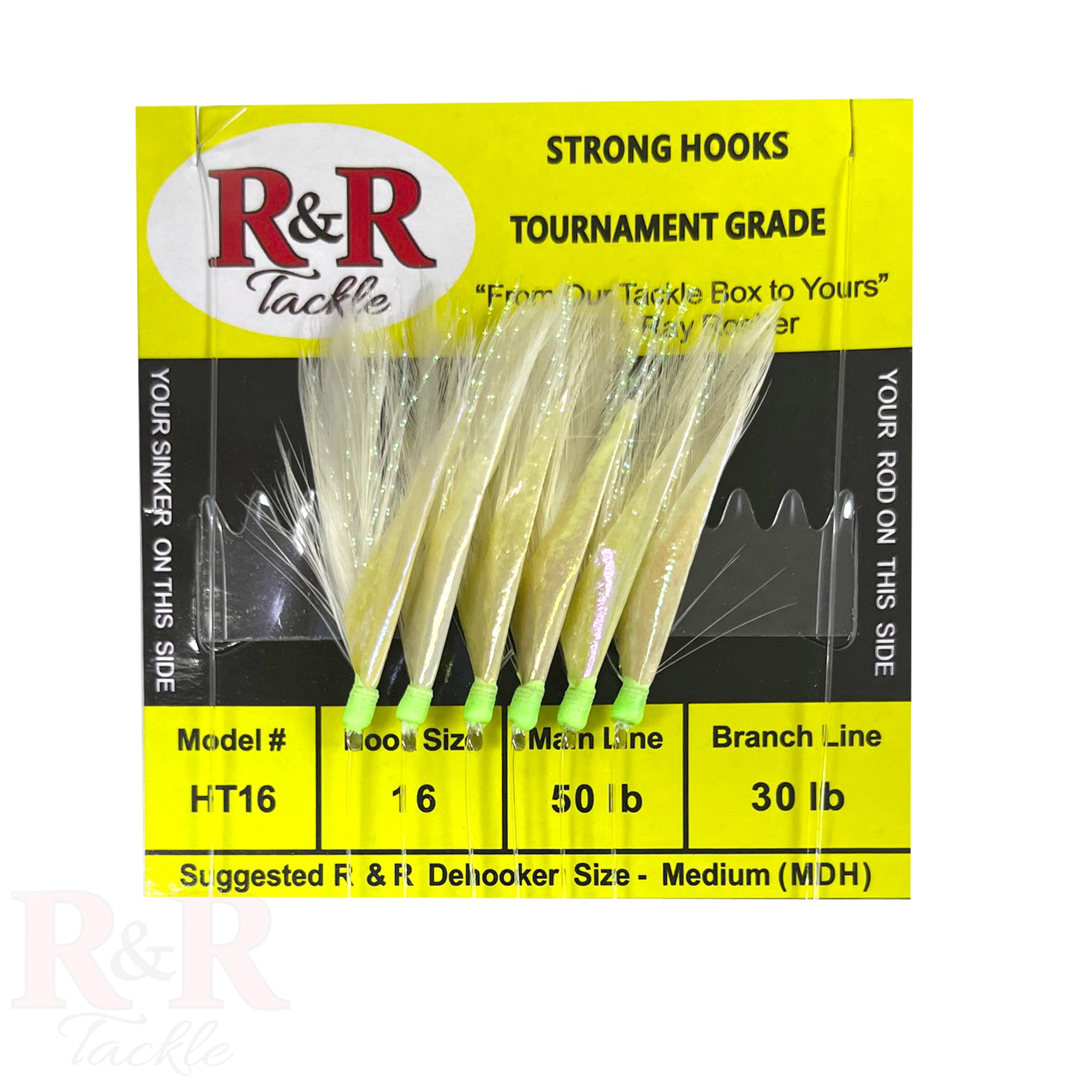 HT16 Bait Rig - 6 (size 16) hooks with white feather & fish skin – R&R Tackle Co
