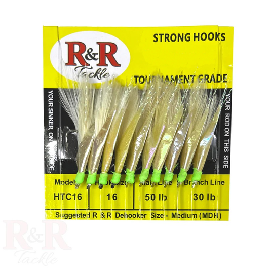 HTC16 Bait Rig - 10 (size 16) hooks with white feather & fish skin