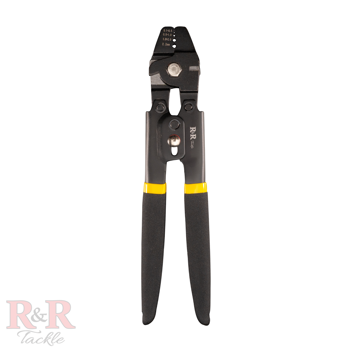 Hand_Crimpers_R&R Tackle Co. | Premium Saltwater Fishing Tackle. Made from forged and tempered stainless steel for maximum durability and strength. Corrosion-resistant treatment to endure the harshest saltwater environments. Ergonomic, non-slip handles for comfort and safety with every use. Crimping range from 0.1 to 2.2 mm: versatile for multiple line diameters. Built-in hard wire cutters on both sides: total efficiency in one tool.