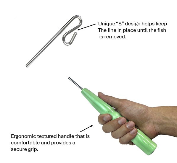 Large Dehooker - R&R Tackle Co. | Premium Saltwater Fishing Tackle. The "U" shaped stainless steel design helps keep the line in place until the fish is removed on small and medium dehookers. The "S" shaped, stainless steel design enables push or pull action to remove hooks on game fish 
