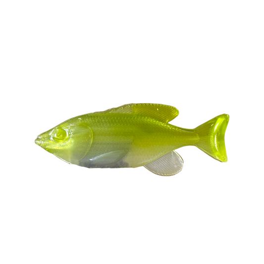 Olive Weedless Willy Soft Plastic Bait R&R Tackle Co. | Premium Saltwater Fishing Tackle. Hollow Body Construction – Collapses easily on strikes for better hook exposure and higher hook-up success rate.