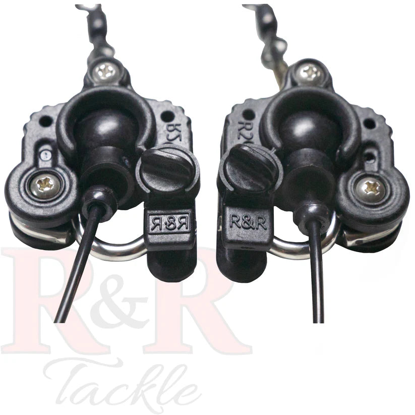 R&R Tackle R2 Set Outrigger, no ring needed, large diameter , 316 stainless steel , hand polished arm, micro adjustable from 0-20+ pounds of release settings, captures fishing line at the perfect angle for reduced friction, pivoting design causes clip to follow the direction of the pressure when hooking a fish, which results in consistent release pressure.
