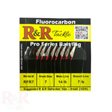 RFR 7 - R&R Tackle Co. | Premium Saltwater Fishing Tackle. Close-up of R&R fluorocarbon Sabiki rig with red hooks and realistic fish skin dressing