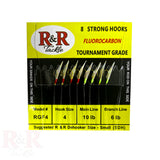 RGF 4 Tournament Fluorocarbon Bait Rig - R&R Tackle Co. | Premium Saltwater Fishing Tackle. Tournament-grade fluorocarbon bait rig with 8 size 4 or 6 fish skin hooks