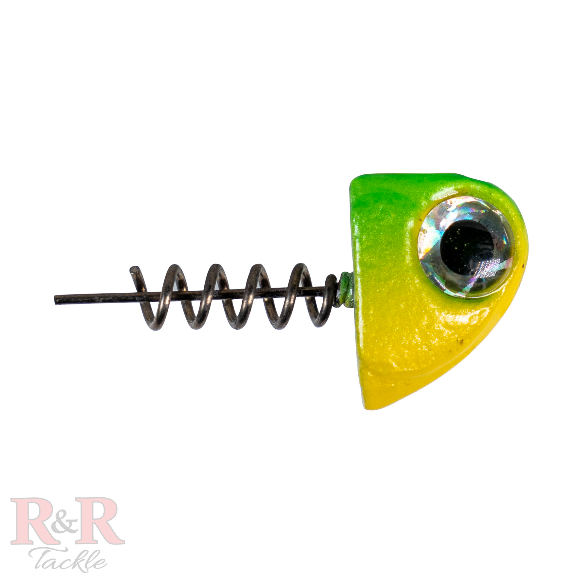 5" SlideBait Jighead- Avocado- R&R Tackle Co. | Premium Saltwater Fishing Tackle. Unique line-through design for increased effectiveness and durability. This jighead screws onto the soft plastic tail, preventing damage and extending the life of the lure. 
