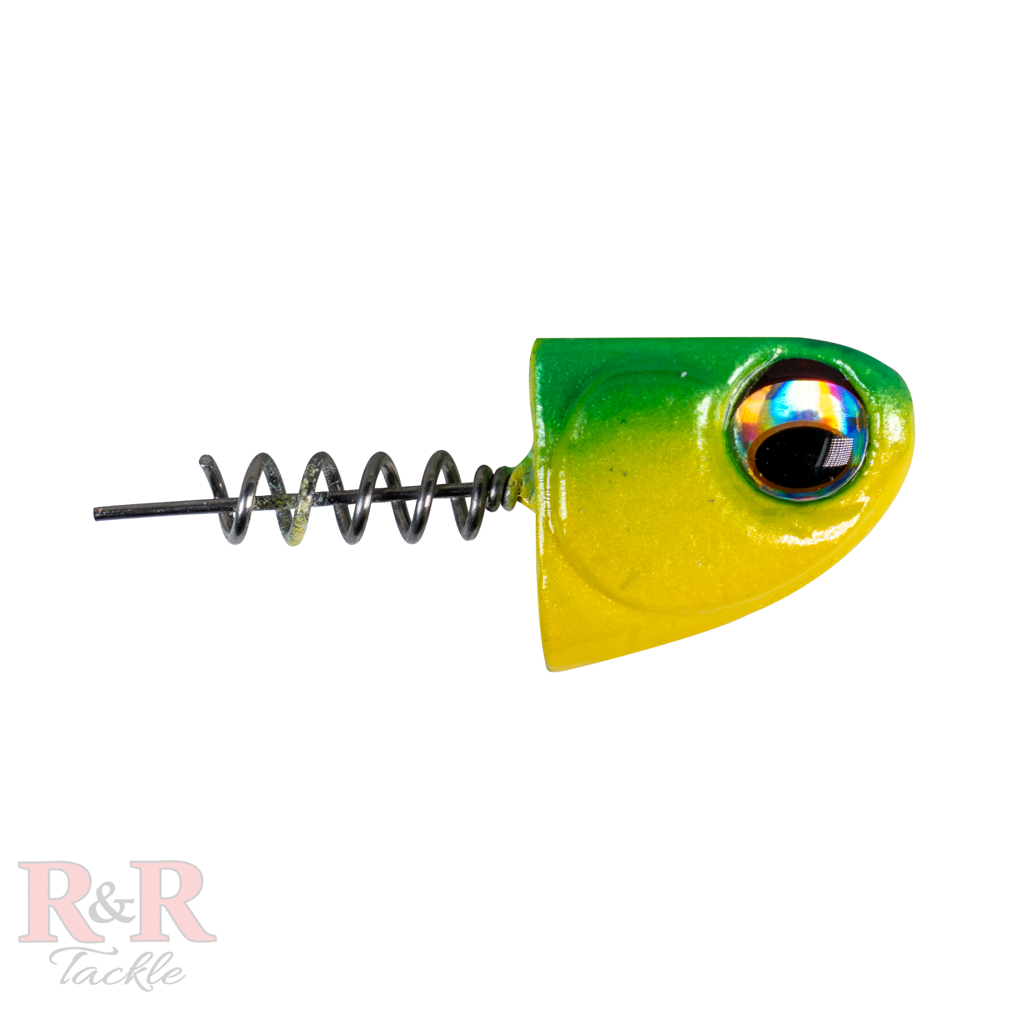 6" SlideBait Jighead- Avocado- R&R Tackle Co. | Premium Saltwater Fishing Tackle. Unique Line - through design for increased effectiveness and durability. This jighead screws onto the soft plastic tail, preventing damage and extending the life of the lure. 