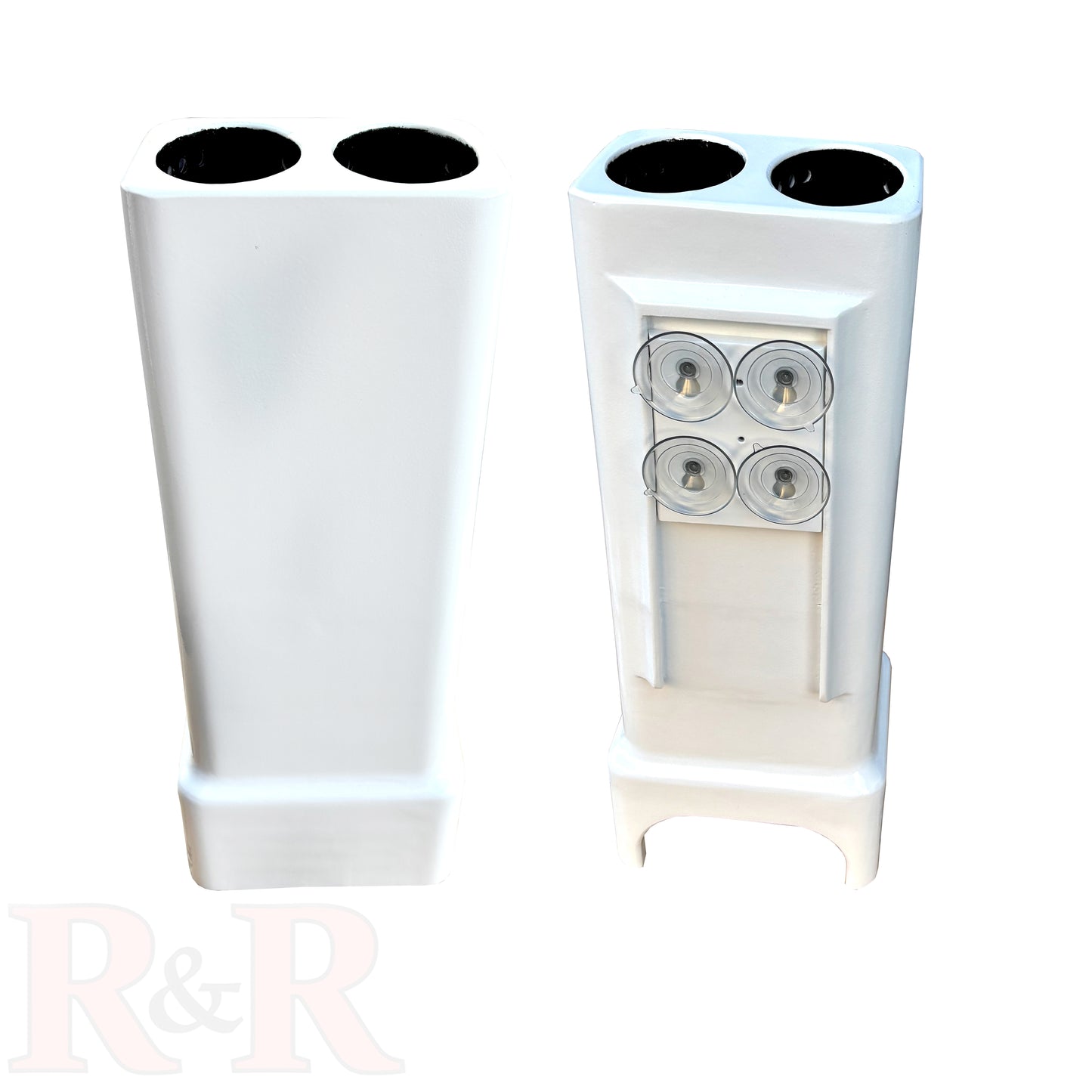 Bait Tube Large - R&R Tackle Co. | Premium Saltwater Fishing Tackle. Innovative tubes for holding and preserving live baits, with capacity for two individual baits. Designed to prevent leader tangles, they can be mounted on smooth surfaces with suction cups and mounted upright to reduce the possibility of accidental tipping. Additionally, they have the capacity for larger baits such as Bonito or Tuna.