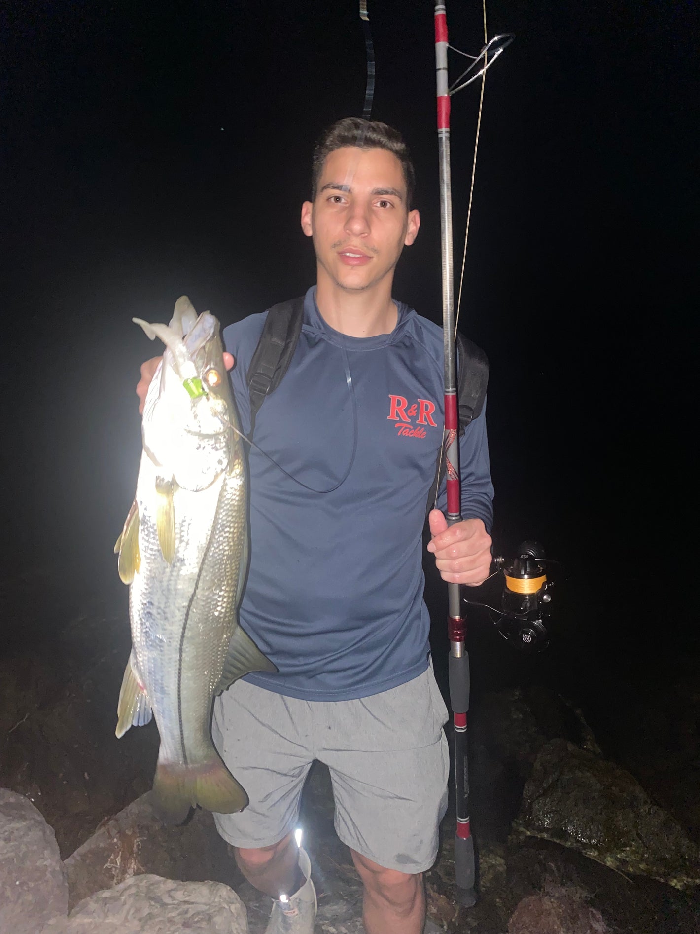 Snook caught using a realistic saltwater shrimp jig by R&R Tackle – top inshore fishing lure for redfish, tarpon, and snook