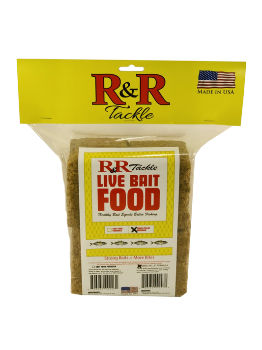 Live Bait Pen Food - R&R Tackle Co. | Premium Saltwater Fishing Tackle. Keep your live baits healthy and active with R&amp;R’s soft live bait food. This concentrated formula dissolves slowly in water, providing baitfish with the energy they need to stay in optimal condition. Ideal for use in feeding trays within an R&R Bait Pen or in chum bags placed at the center or up-current end of the pen.