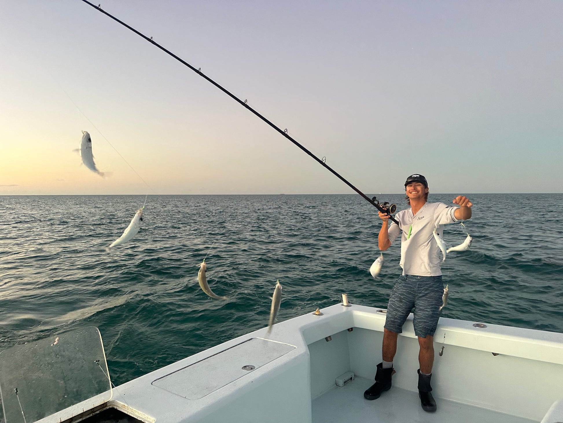 GIL8 Bait Rig- 8 (size 15) hooks with multi-color feather & fish skin - R&R Tackle Co. | Premium Saltwater Fishing Tackle