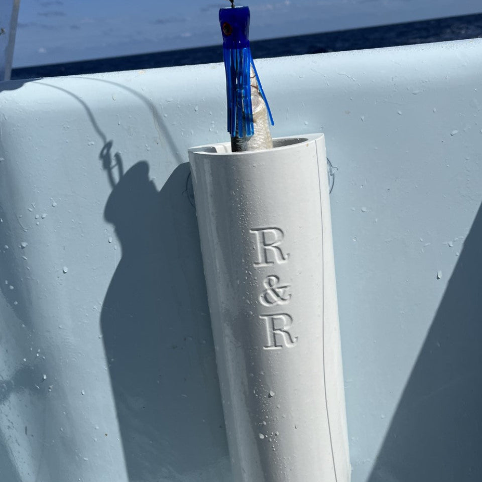 Pitch Tube- Dead Bait - R&R Tackle Co. | Premium Saltwater Fishing Tackle- Insulated bait tube to keep baits fresh and cold for hours. Perfect for baits like mackerels and ballyhoo. Low-profile design to prevent tangles, includes suction cups for easy mounting. Dimensions: 16" x 5" exterior, 14" x 3.5" interior (where the bait sits). Ideal for successful fishing and keeping baits in perfect condition. 