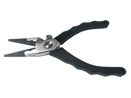 Pliers - R&R Tackle Co. | Premium Saltwater Fishing Tackle. The R&amp;R Tackle Pliers are made from high-quality aluminum and equipped with tungsten carbide cutters, making them an essential tool for any angler. Their precise jaws are capable of cutting even the lightest braid and monofilament lines with ease and precision. 